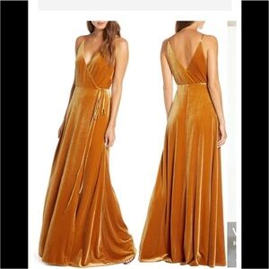Jenny Yoo Andi Velvet Wrap Bridesmaids Dress in Marigold